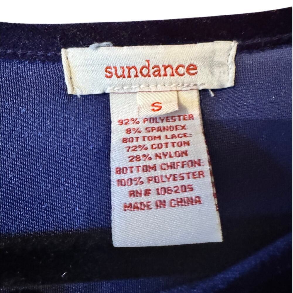 Sundance Royal Blue Velvet Lace Trim Long Sleeve Tunic Top Size S - Picture 2 of 5